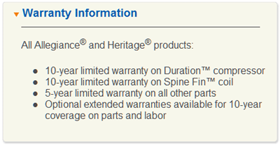 Air Conditioning Allegiance 13 Warranty